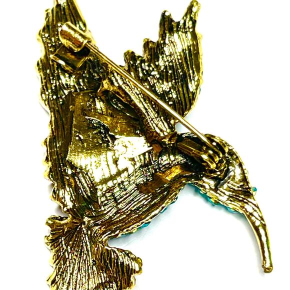 Hummingbird Brooch Blue Purple Gold Vintage Vtg Pin S16 - Picture 3 of 4